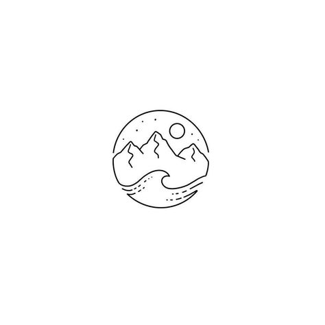 Half Mountain Half Ocean Tattoo, Mountain Meets Ocean Tattoo, Mountains Sea Tattoo, Sun Sea Mountain Tattoo, Sun Moon Ocean Mountain Tattoo, Small Lake Tattoo Ideas, Beach And Mountain Tattoo Small, Mountain Water Tattoo Simple, Moon And Waves Tattoo Simple