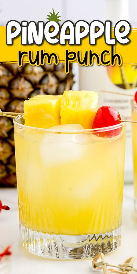 Pineapple Rum Punch Pineapple Rum Punch Recipes, Pineapple Drinks Alcohol, Sunshine Drink, Pineapple Rum Drinks, Pineapple Rum Punch, Malibu Rum Drinks, Rum Drinks Recipes, Rum Punch Recipes, Pineapple Cocktail