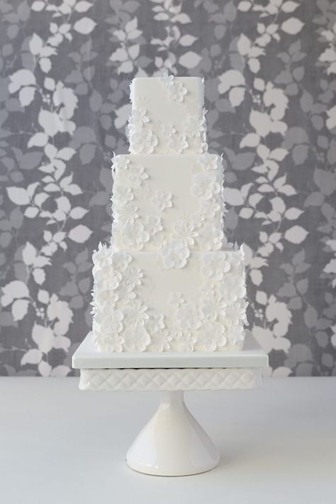 Wedding Cakes Brisbane, Wedding Cake Sunshine Coast & Gold Coast Modern Wedding Cakes, Square Wedding Cake, Cakes Inspiration, Square Wedding Cakes, Wafer Paper Flowers, London Cake, Small Wedding Cakes, Flowers Cake, Chocolate Wedding Cake