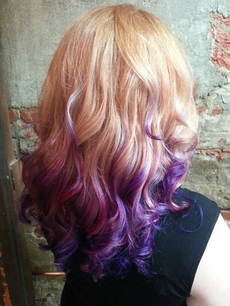 Red Hair with Pink, Red. And Purple Ends. #Ombre Purple To Red Ombre Hair, Purple To Pink Ombre Hair Short, Pink And Purple Ends Hair, Different Red Hair Colors, Dark Red To Pink Ombre Hair, Purple Red Orange Ombre Hair, Red Purple Hair, Purple Tips, Purple Ombre Hair