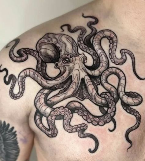 Kathalu Tattoo, Octopus Tattoos Chest, Simple Octopus Tattoo, Cosmic Octopus, Squid Tattoo, Octopus Tattoo Design, Octopus Tattoos, Couple Tattoos Unique, Mushroom Tattoos