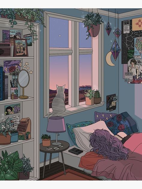 "Early Morning" Poster by kelseydraws | Redbubble Walpapers Cute, Bedroom Drawing, Illustration Wall Art, Arte Sketchbook, Art And Illustration, Dreamy Art, 영감을 주는 캐릭터, Anime Scenery Wallpaper, Arctic Monkeys