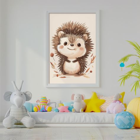 Cute Hedgehog Wall Art, Digital Download, Hedgehog Poster, Kids Room Decor, Nursery Digital Art, Animal-Themed Nursery, Instant Download by PlayfulPaletteColors on Etsy Hedgehog Nursery, Hedgehog Illustration, Playful Palette, Animal Nursery Theme, Animal Wall Art Nursery, Themed Nursery, Cute Hedgehog, Kids Room Decor, Animal Nursery