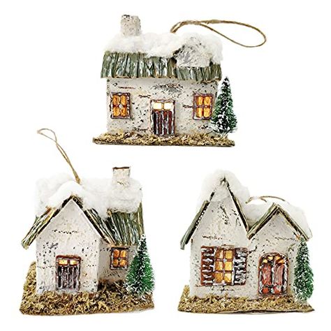 Nature Vibe Snow Village Houses Ornament with Warm Led Lights, Set of 3 Birch Log Cabin Christmas Tree Ornaments,Rustic House Figurines as Winter Wonderland Decorations Log Cabin Christmas Tree, Cabin Christmas Tree, Log Cabin Christmas, Wonderland Decorations, Warm Led Lights, Woodland Christmas Tree, Snowy Village, Winter Wonderland Decorations, Christmas Village Sets