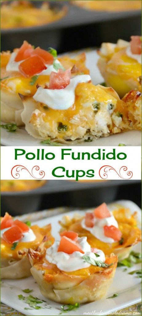 Pollo Fundido Cups. Shredded chicken topped with layers of cream cheese and cheddar cheese in wonton wrappers and baked in a muffin tin -- an easy dinner or appetizer and a version of a popular dish served in many Mexican restaurants in Arizona. Perfect for Cinco de Mayo! Appetizers Chicken, Wonton Appetizers, Wonton Wrapper Recipes, Gourmet Dishes, Chicken Wontons, Mini Hamburgers, Wonton Recipes, Mexican Restaurants, Muffin Tin Recipes