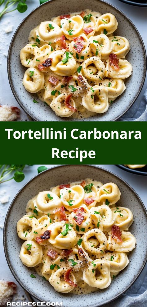 Craving a comforting dish that’s quick to prepare? This Tortellini Carbonara Recipe combines tender pasta with a creamy, smoky sauce, ensuring a delightful dinner experience that your whole family will love. Tortellini Sauce Recipes, Egg Pasta Sauce, Tortellini Carbonara, Egg Sauce, Creamy Tortellini, Bacon Dishes, Dinner Experience, Tortellini Recipes, Creamy Eggs