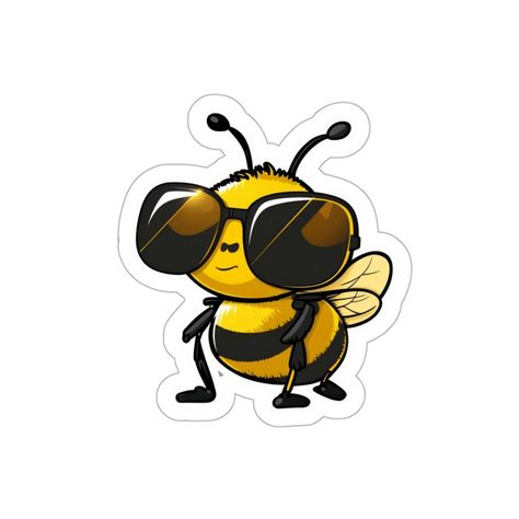 Honey Bee Sticker, Sunglasses Sticker, Bee Cute, Cute Bees, Buddha Doodle, Bee Decals, Laptop Case Stickers, Cool Insects, Bee Drawing