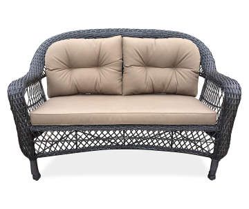 Patio Furniture | Big Lots Wicker Bench On Front Porch, Painting Wicker Furniture Ideas, Ikea Wicker Chair, Sidewalk Landscape, Guest House Decor, Wicker Settee, Clear Dining Chairs, Wicker Bench, Settee Bench