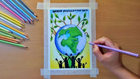 Drawing a world population day poster is a great way to learn about population growth and all the different people in the world! In this video, I'll show you how to easily draw a world population day poster drawing using simple step-by-step instructions. World Population Day Posters Drawing, World Population Day Posters, World Population Day Drawing, Population Drawing, World Population Day, Drawing Made Easy, Population Day, Population Growth, Environment Painting