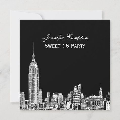 23 Bday, Etching Diy, Bg Color, New York Theme, Nyc Skyline, Manhattan Skyline, Sweet 16 Invitations, Nyc Shopping, 30th Birthday Parties