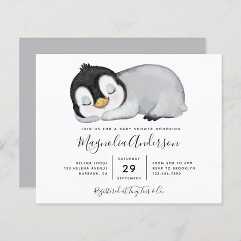 Penguin Baby Showers, Penguin Theme, Penguin Baby, Budget Baby Shower, Baby Shower Invitaciones, Cute Penguin, Baby Penguins, Colored Envelopes, Cute Penguins