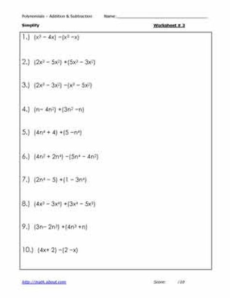 5 Adding and Subtracting Polynomial Worksheets: Worksheets for Adding and Subtracting Polynomials Adding Polynomials, Polynomials Activity, Polynomials Worksheet, Subtracting Integers Worksheet, Adding And Subtracting Polynomials, Multiplying Polynomials, Simplifying Algebraic Expressions, Adding And Subtracting Integers, Factoring Polynomials