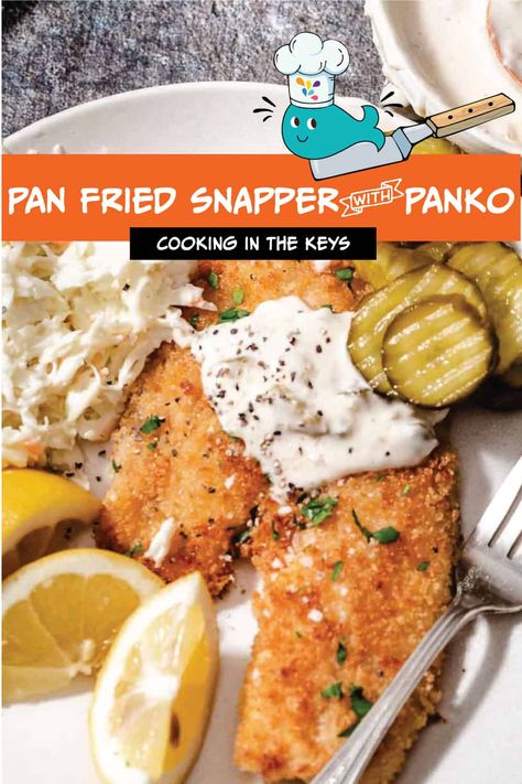 This crispy and flavorful Pan Fried Snapper with Panko Breadcrumbs features fresh Yellowtail fillets coated in golden panko, cooked to perfection in a big saute pan. Enjoy a great combo of tender fish with a satisfying crunch today! Breaded Snapper Recipes, Pan Fried Snapper, Sauteed Snapper Fish Recipes, Pan Fried Snapper Fillet, Pan Fried Red Snapper Filet Recipes, Snapper Fish Recipes Fried, Fish Coating For Frying, Yellowtail Fish Recipes, Snapper Fillet Recipe