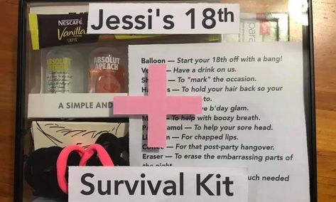 18th Birthday Survival Kit, Emergency Kit Gift, Gifts For 18th Birthday, Birthday Survival Kit, Funny Birthday Presents, Mom Birthday Crafts, Candy Bar Posters, Survival Kit Gifts, Joke Gifts