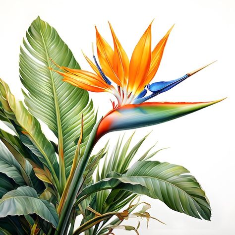 Birds Of Paradise Leaves, Bird Of Paradise Drawing, Bird Of Paradise Painting, Watercolor Botanical Flowers, Jungle Drawing, Fabercastell Polychromos, Paradise Painting, Bird Of Paradise Plant, Flower Tattoo Drawings