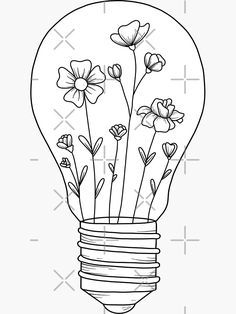 "Light Bulb with Flowers" Sticker by jamiemaher15 | Redbubble Light Bulb With Flowers, Boho Drawing, Mason Jar Stickers, Light Bulb Art, Drawing Doodles, Flower Drawings, Drawing Tattoo, Drawing Simple, Easy Flower