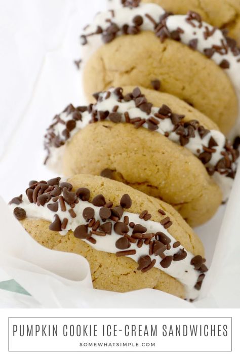 Pumpkin Ice Cream Sandwiches - #fruit #chocolate #summer #candy #nuts #food #desserts Fruit Chocolate, Summer Candy, Pumpkin Ice Cream, Summer Drink Recipes, Flavor Ice, Ice Cream Sandwiches, Ice Cream Treats, Pumpkin Flavor, Pumpkin Cream