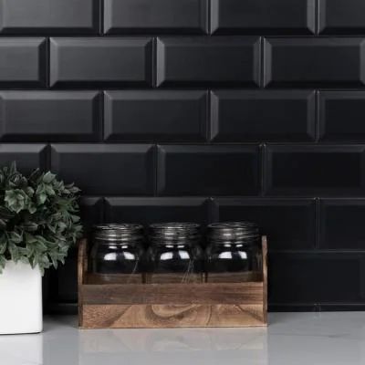 Crown Heights Beveled 3 in. x 6 in. Matte Black Ceramic Wall Tile (6.03 sq. ft. /Case) Black Subway Tiles, Black Backsplash, Ceramic Subway Tile, Merola Tile, Crown Heights, Black Tiles, Porcelain Floor, Natural Stone Tile, Ceramic Wall Tiles