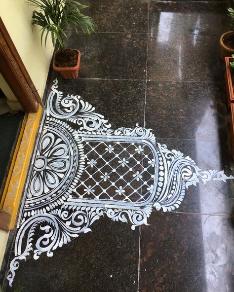 Alpona Designs Alpana Designs Bengali Saraswati Puja, Alpona Art Design, Square Alpona Design Bengali, Alpana Rangoli Design, Saraswati Puja Alpona Design, Jhoti Chita Design Border, Lokkhi Puja Alpona, Tulasi Rangoli Designs, 2023 Rangoli Designs