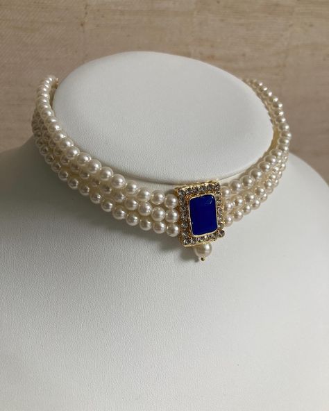 🏷️£24.99 & free delivery. ✨A gorgeous classic pearl 18k gold plated handcrafted royal blue necklace set. 🛍️Tap the link to shop. #indianjewellery #pearls #pearljewelry #pearlnecklace #indianwedding #desiwedding #leicestergram Blue Necklace Set, Royal Blue Necklace, Indian Choker, Beaded Stuff, Royal Blue And Gold, Choker Set, Cute Clay, Pearl Choker, Blue Necklace