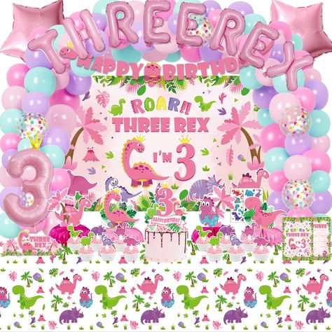 PRICES MAY VARY. WORTH THE PRICE: Our three rex girl dinosaur birthday party decorations kit not only has many suits but is also has good quality. Just one set is enough to set up a perfect party for girls. WHAT CAN YOU GET IN PARTY: Our 3rd girl dinosaur party decorations set includes 1 Three Rex Backdrop, 24 Cupcake Topper, 85 Pcs Latex Balloons (13 Styles), 4 Pink Dinosaur Centerpieces, 11 Foil Balloons,1 Banner, 1 Cake Toppers, 1 Crown, 1 Poster, 2 Tablecloths, 2 Sheet Temporary Tattoos. SAF 3rd Birthday Party Ideas Girl, 3rex Birthday Party Girl, 3rd Girl Birthday Party Themes, Three Year Old Birthday Party Girl, Girl Dinosaur Party Decorations, 3rd Birthday Party Themes, Dinosaur Centerpieces, Pink Dinosaur Party, Dinosaur Birthday Decorations