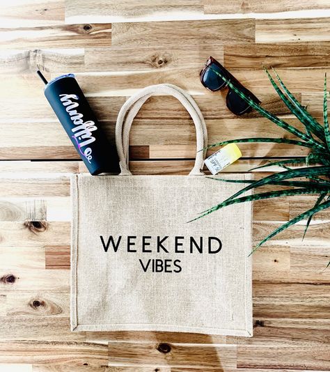 Excited to share the latest addition to my #etsy shop: Weekend Vibes Jute Burlap Beach Bag | Gift Ideas for a Girls’ Trip Birthday Bachelorette Party |Mother's Day Gift | Large Tote Carryall Beach Bag Gift Ideas, Bag Gift Ideas, Beach Bag Gift, Burlap Tote Bags, Burlap Tote, Burlap Bags, Bachelorette Gifts, Silhouette Cameo Projects, 40th Birthday Gifts