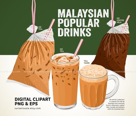 Teh Tarik, Iced Tea Drinks, Thai Milk Tea, Tea Illustration, Food Doodles, Popular Drinks, Malaysian Food, Food Painting, Food Poster Design