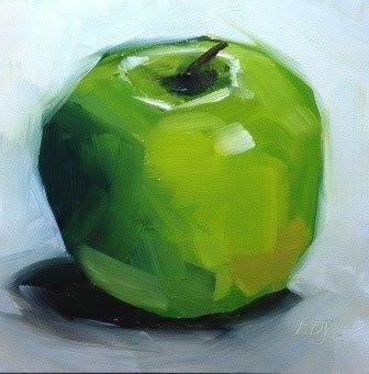 I simply love a green apple painting...the simpler the better... Fruit Still Life, Tableaux Vivants, Apple Painting, Food Painting, Life Paintings, Still Life Oil Painting, Fruit Painting, Daily Painting, Contemporary Abstract Art