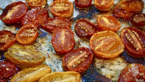 Candied Tomatoes - The Sown Life Homemade Ricotta, Salad Toppers, Virgin Olive Oil, I Promise You, Vegan Paleo, Parchment Paper, Baking Sheet, Extra Virgin Olive Oil, Paleo Gluten Free