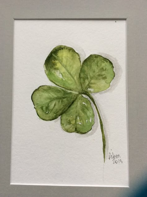 Watercolor Four-Leaf Clover How To Paint A Four Leaf Clover, March Watercolor Ideas, Clover Watercolor Painting, Four Leaf Clover Painting, Irish Watercolor, Four Leaf Clover Watercolor, Clover Watercolor, Clover Painting, Saint Patricks Day Art