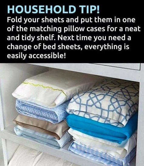 Fold your Sheets inside the Pillow Case! Jewerly Holders, Organization Closet, Linen Closet Organization, Organizing Hacks, Closet Organization Diy, Apartment Organization, Clever Hacks, Home Organization Hacks, Diy Hanging