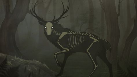 creepy, creature, deer, skeleton, bones, skull, animals, glowing eyes, trees, forest | 1920x1080 Wallpaper - wallhaven.cc Cool Monsters, Deer Art, Animal Bones, Scary Art, Mythical Creatures Art, Mystical Creatures, Arte Animal, Arte Horror, Dubstep