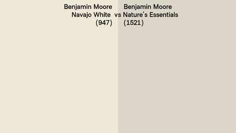 Benjamin Moore Navajo White (947) vs Nature's Essentials (1521) side by side Benjamin Moore Natures Essentials, Nature's Essentials Benjamin Moore, Benjamin Moore Navajo White, Navajo White, Paint Colors Benjamin Moore, Benjamin Moore Paint, Hex Colors, Color Collection, Benjamin Moore