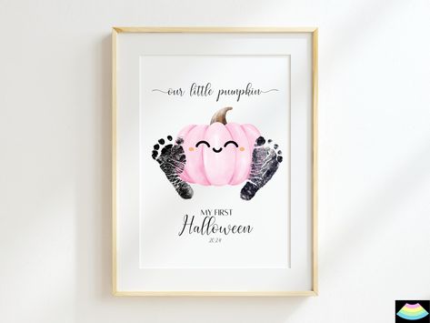 ABOUT THIS ITEM Add some Halloween spirit to your baby's 1st Halloween in 2024 with this adorable Halloween footprint craft keepsake for babies. This printable craft features an adorable pink pumpkin where you can put your baby's foot print, along with the phrase My First Halloween at the bottom, making it the perfect Halloween craft for babies. Simply download the PDF, print it at home or at a local print shop, stamp your baby's foot, and frame it for a unique keepsake. Available in A4, 8.5x11, First Halloween Keepsake, Nicu Halloween Crafts, Baby First Halloween Crafts, Halloween Baby Footprint Art, Baby Halloween Crafts, Newborn Crafts, Baby Footprint Crafts, Baby Footprint Art, Babys 1st Halloween