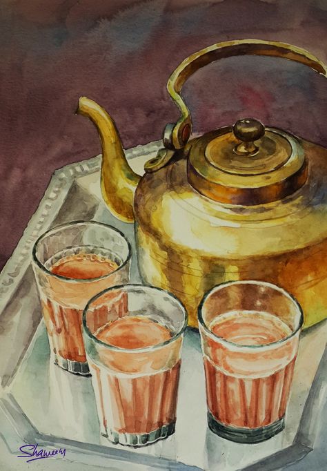 Nutmeg Powder, Masala Chai Recipe, Food Art Painting, Cassia Cinnamon, Assam Tea, Chai Recipe, Art Painting Tools, Food Illustration Art, Beautiful Art Paintings