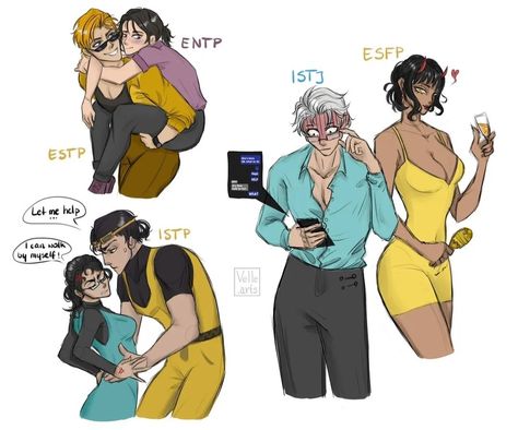 @velle.arts on IG Istp Estj Relationship, Esfp Istj Fanart, Estj Relationship, Estj Mbti Fanart, Istj Esfp, Estj Relationships, Mbti Couples, Istp Istj, Istj Personality