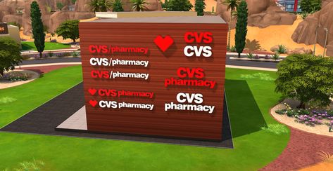 CVS Sign Set | Patreon Sims 4 Store, Blender Sims 4, Jamba Juice, Sims 4 Studio, Cvs Pharmacy, Baskin Robbins, Sims 4 Build, Store Signs, The Sims 4