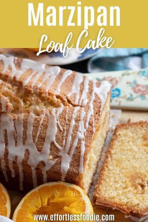 An easy marzipan loaf cake, with a layer of soft white marzipan running through the moist almond and orange sponge! Drizzle Icing, Marzipan Recipe, Cherry Scones, Marzipan Cake, Loaf Cake Recipes, Pizza Recipes Easy, Cake Mixture, Cake Recipes From Scratch, Easy Meals For Kids