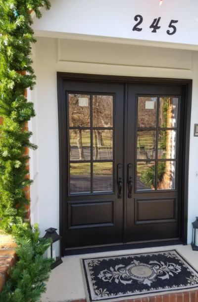 31 Houses With Black Front Entry Door Ideas | Sebring Design Build Double Door Hardware Front Entry, Black Double Doors Entrance, Black Double Front Door, Entry Door Ideas, Black Entry Doors, Black Exterior Doors, French Front Doors, Front Entry Door, Custom Entry Doors