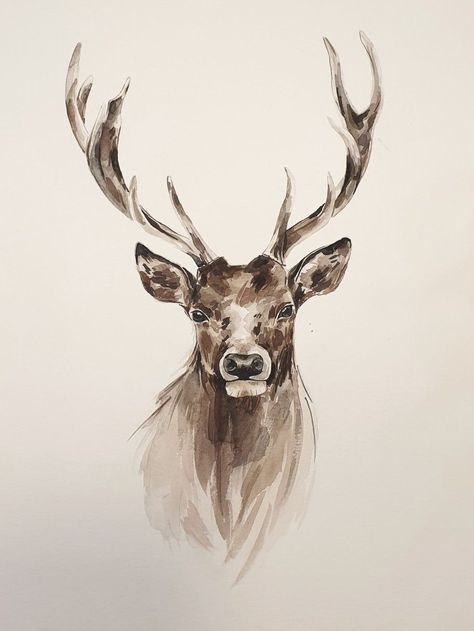 Stag Art Painting, Elk Watercolor Painting, Watercolor Buck, Deer Head Painting, Elk Watercolor, Deer Art Painting, Watercolour Stag, Buck Painting, Deer Watercolor Painting