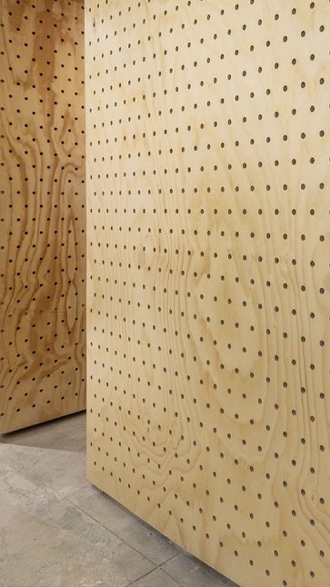 Perforated Plywood Panel, Plywood Pegboard, Plywood Wall Paneling, Pegboard Wall, Resturant Design, Plywood Projects, Plywood Interior, Plywood Walls, Plywood Panels