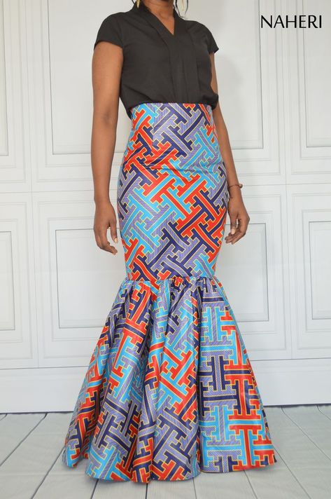 African print maxi skirt - ELLA mermaid ankara skirt | NAHERI Ankara Skirt Styles, African Skirt, Ankara Skirts, African Print Shirt, African Print Maxi Skirt, African Print Skirt, African Skirts, African Fashion Skirts, African Dresses Modern