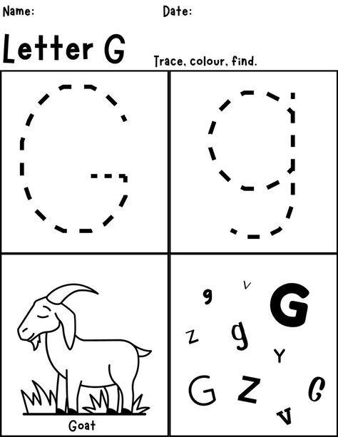 Free Printable Letter G Worksheet! Letter G Worksheets For Preschool, Letter G Crafts For Preschoolers, Letter G Activities For Preschool, Letter G Tracing, Letter G Worksheet, G Worksheet, Letter G Crafts, Letter G Activities, Tracing Alphabet Letters