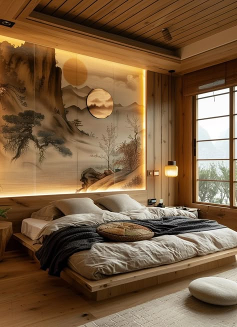 Japanese Luxury Bedroom, Asian Interior Design Bedroom, Chinese Home Interior, Asian Inspired Bedroom, Interesting Locations, Japanese Inspired Bedroom, Asian Bedroom, Japanese Inspired Home, Chinese Style Interior