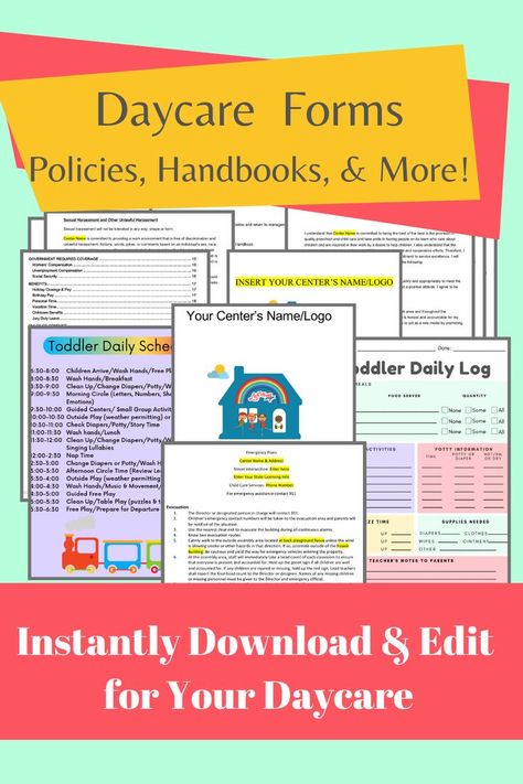 Starting A Daycare Center, Daycare Enrollment Forms, Daycare Printables Forms, Daycare Printables, Daycare Contract, Daycare Setup, Opening A Daycare, Daycare Director, Daycare Business Plan