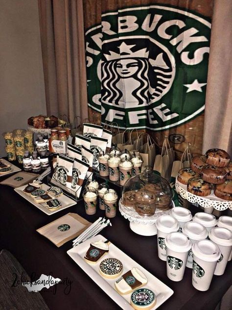 Starbucks Themed Birthday Party, Starbucks Birthday Party, Starbucks Party, Teenage Birthday Party, 15th Birthday Party Ideas, Starbucks Cake, Starbucks Birthday, Sleepover Birthday Parties, Coffee Party