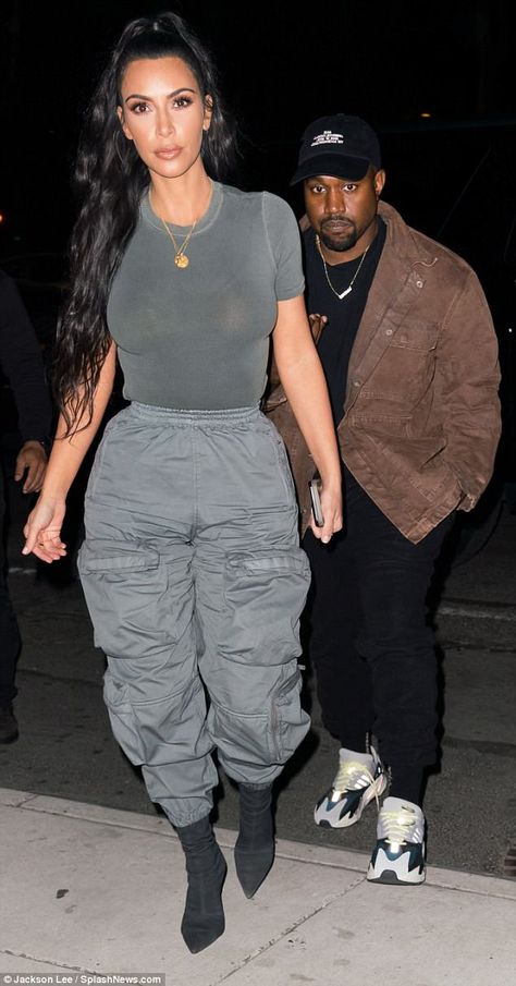 A good father: The pair's outing comes before Kim took to social media earlier in the day ... #kimkardashian Sweats With Heels Outfits, Sweats And Heels Outfits, Sweats With Heels, Sweats And Heels, Kendall Jenner Workout, Kim Kardashian Before, Kendall Jenner Modeling, Yeezy Fashion, Kim Kardashian Outfits