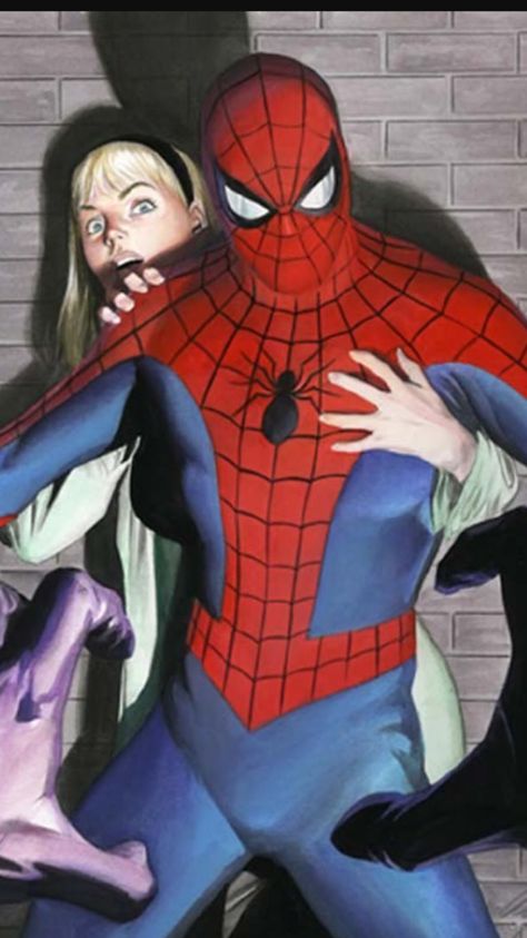 Spider-Man and Gwen Stacy.  Alex Ross' art always looks more like a photo than a painting. Spider Man Series, Frank Cho, Spectacular Spider Man, Karakter Disney, Frank Miller, Alex Ross, Jim Lee, Bd Comics, Gwen Stacy