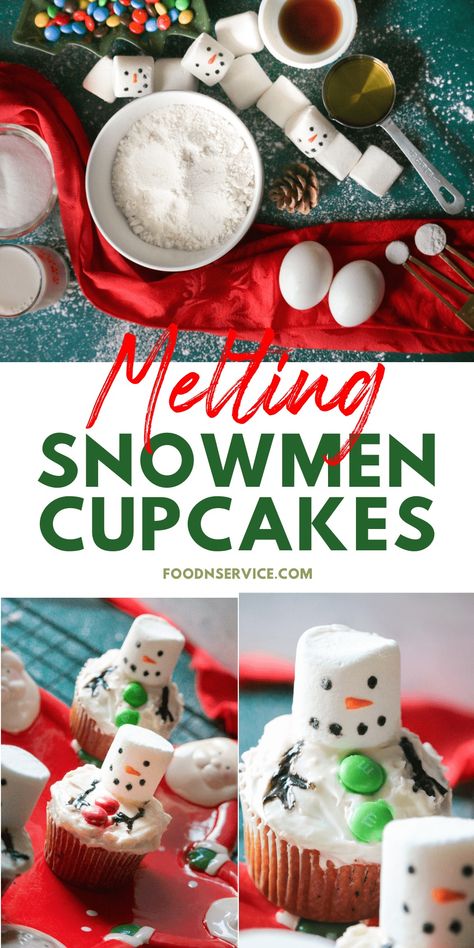 Melting Snowmen Cupcakes are a fun and creative treat that kids love to make around the holidays. This from-scratch recipe takes just 30 minutes - decorating time included - so no excuses! rnrnYou can make these adorable snowmen for the kids (and they can even help!). So, roll up your sleeves and prepare to get messy while making some delicious holiday memories. Snowmen Cupcakes, Easy Christmas Dessert, Snowman Treats, Treats For Kids, Snowman Cupcakes, Melting Snowmen, Christmas Desserts Easy, Christmas Dessert, No Excuses