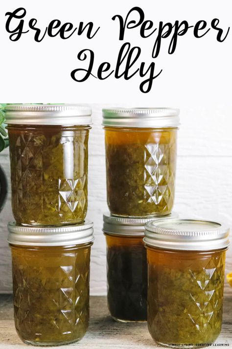 This spicy, peppery Green Pepper Jelly tastes so delicious served with cream cheese and crackers, on a sandwich or as a glaze on meat. Green Pepper Jelly, Pepper Jelly Recipes, Hot Pepper Jelly, Green Chili Peppers, Baking Crafts, Cheese And Crackers, Jelly Recipe, How To Make Greens, Pepper Jelly